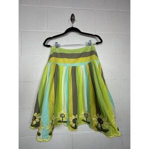 Sara Jane High Waist Daisy Embroidered Stripe Skirt Womens 6 Y2K Cottagecore